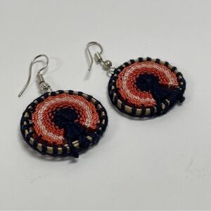 Handcrafted Woven Earrings - Black and Orange